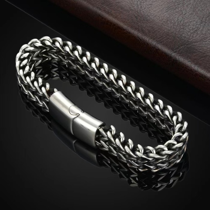 European and American cross-border hip-hop double-layer titanium steel bracelet for men, trendy stainless steel square chain punk bracelet accessory