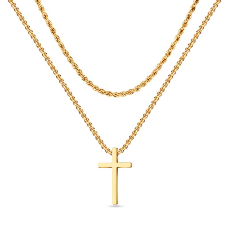New cross-border stainless steel double-layer twisted chain necklace with perforated cross pendant, hip-hop necklace for men and women