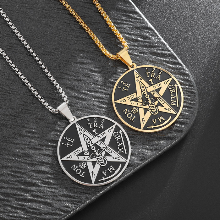 New cross-border personalized five-pointed star Solomon seal amulet necklace, vintage hip-hop men's and women's accessories