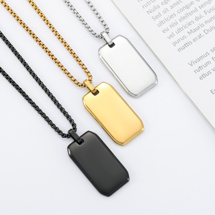 Cross-border best-selling stainless steel polished mirror-finish beveled edge military dog tag ID tag men's accessory, can be engraved, wholesale necklace