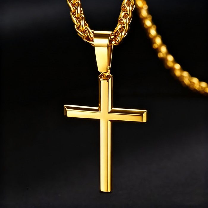 New European and American foreign trade hip-hop stainless steel cross pendant necklace for men, simple classic retro personalized accessory