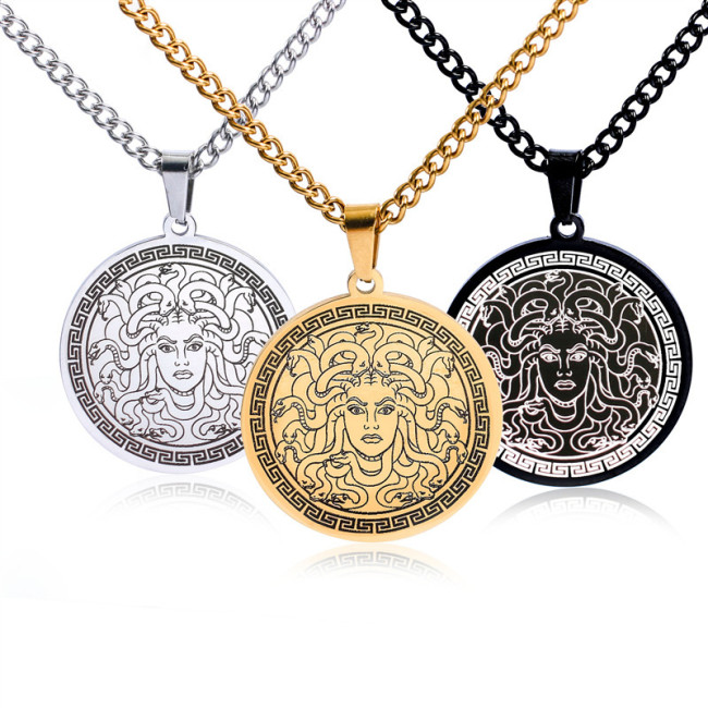 Best-selling in Europe and America, stainless steel ancient Greek mythology Medusa snake pendant necklace, vintage punk men's necklace