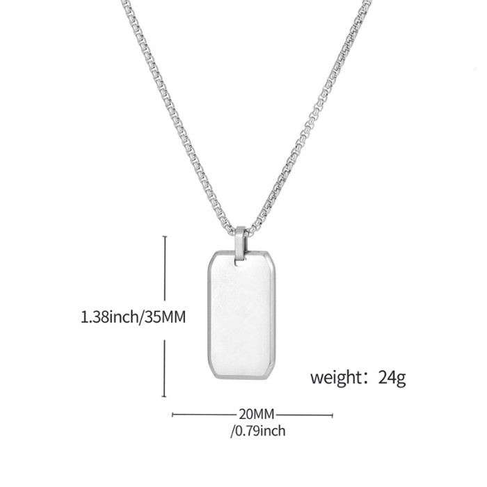 Cross-border best-selling stainless steel polished mirror-finish beveled edge military dog tag ID tag men's accessory, can be engraved, wholesale necklace