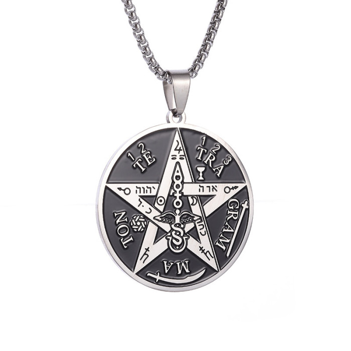 New cross-border personalized five-pointed star Solomon seal amulet necklace, vintage hip-hop men's and women's accessories