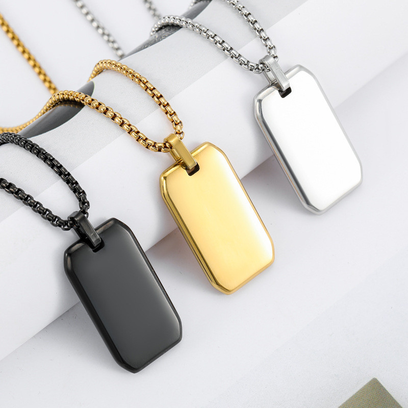 Cross-border best-selling stainless steel polished mirror-finish beveled edge military dog tag ID tag men's accessory, can be engraved, wholesale necklace