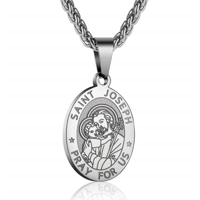 Cross-border Amazon stainless steel portrait pendant Catholic patron saint faith personalized trendy jewelry for men wholesale