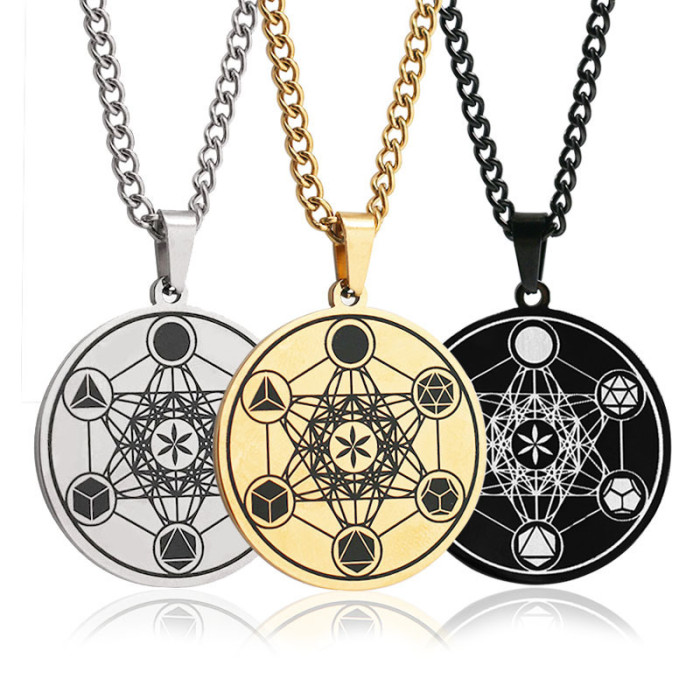 Cross-border Temu bestseller stainless steel Flower of Life Metatron Angel of Life Solomon pendant titanium steel necklace