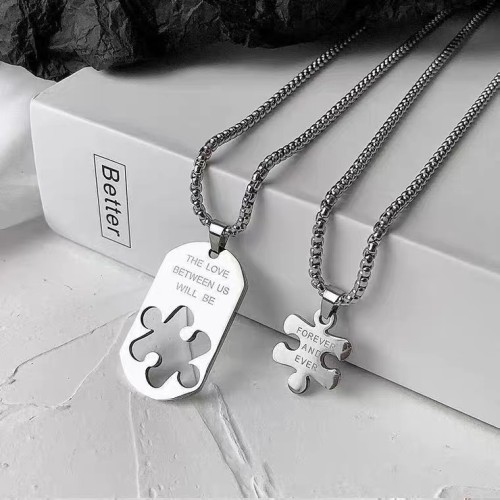 Spliced Square Pendant Titanium Steel Necklace for Men and Women, European and American Hip-Hop Simple and Unique Couple's Trendy Fun Fashion Disco Accessory