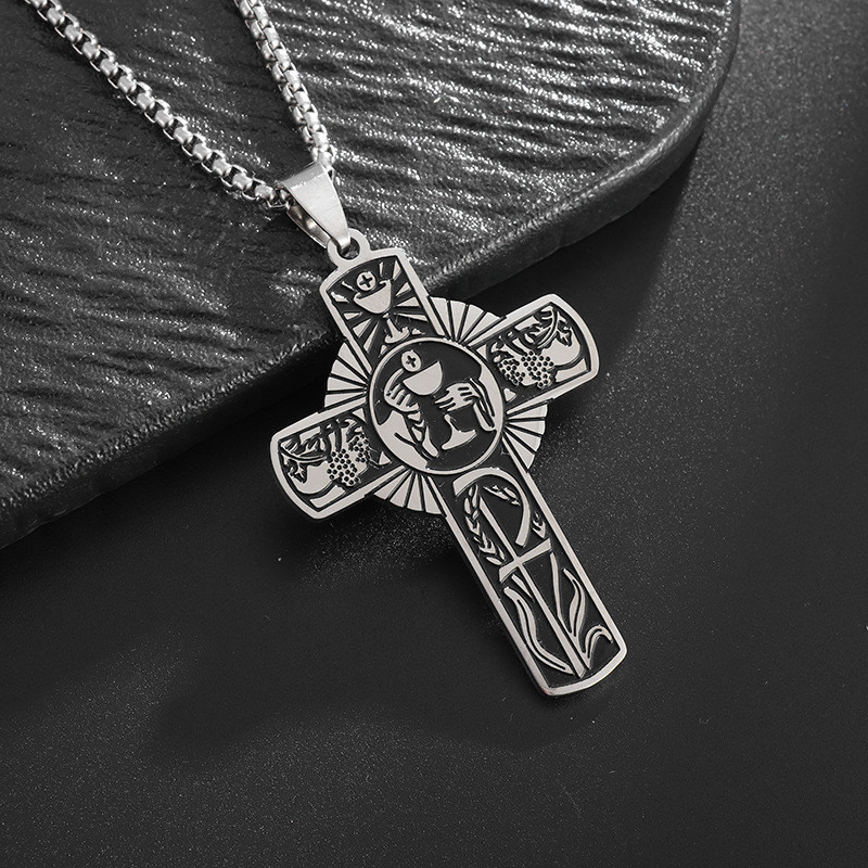 Cross-border best-selling new product: Holy Body Halo Grape Juice Cross Necklace, stainless steel, unisex, Holy Spirit Church jewelry