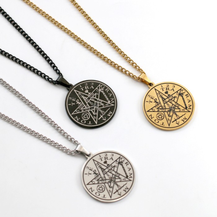 Hip-hop European and American cross-border pentagram Solomon seal Kabbalah amulet men's titanium steel pendant necklace jewelry
