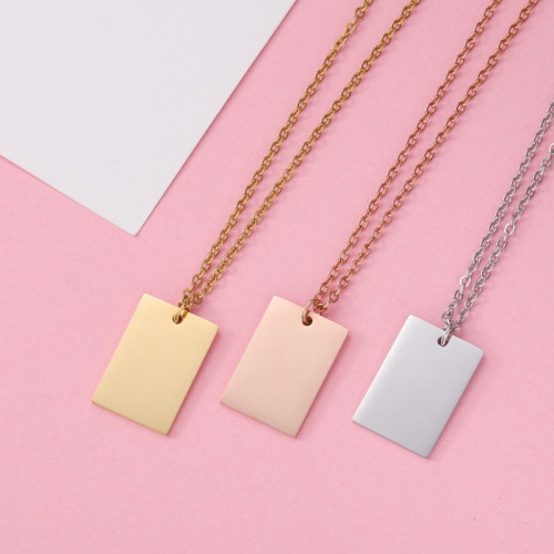 Cross-border personalized simple geometric pendant jewelry, mirror-finish stainless steel rectangular tag necklace, can be engraved