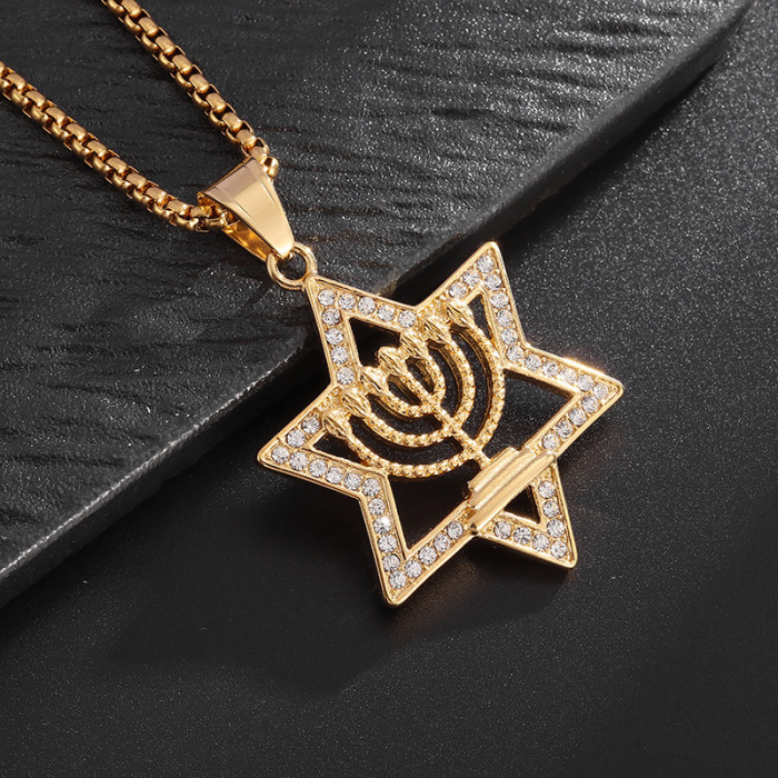European and American cross-border Middle Eastern hip-hop personalized fashion Star of David pendant men's hexagram necklace jewelry wholesale for women