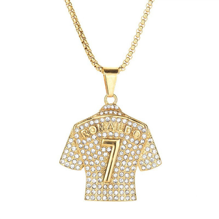 European and American cross-border hip-hop jewelry football sports world diamond-encrusted jersey number 7 and 10 pendant necklace for men