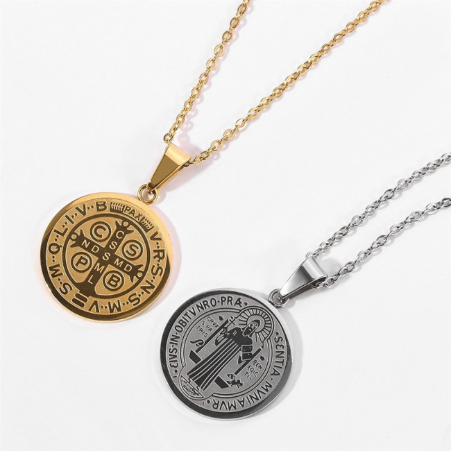 Cross-border trendy brand personalized stainless steel priest faith round pendant jewelry retro men's titanium steel necklace wholesale for women