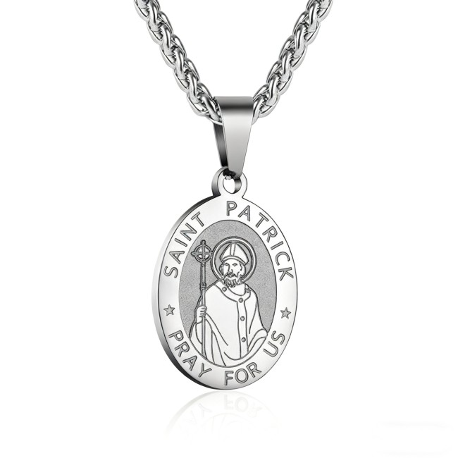 Amazon's best-selling stainless steel St. Patrick's Day medal oval pendant necklace for men, guardian amulet jewelry