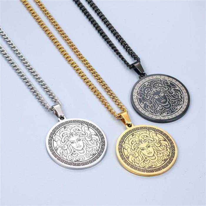 Best-selling in Europe and America, stainless steel ancient Greek mythology Medusa snake pendant necklace, vintage punk men's necklace
