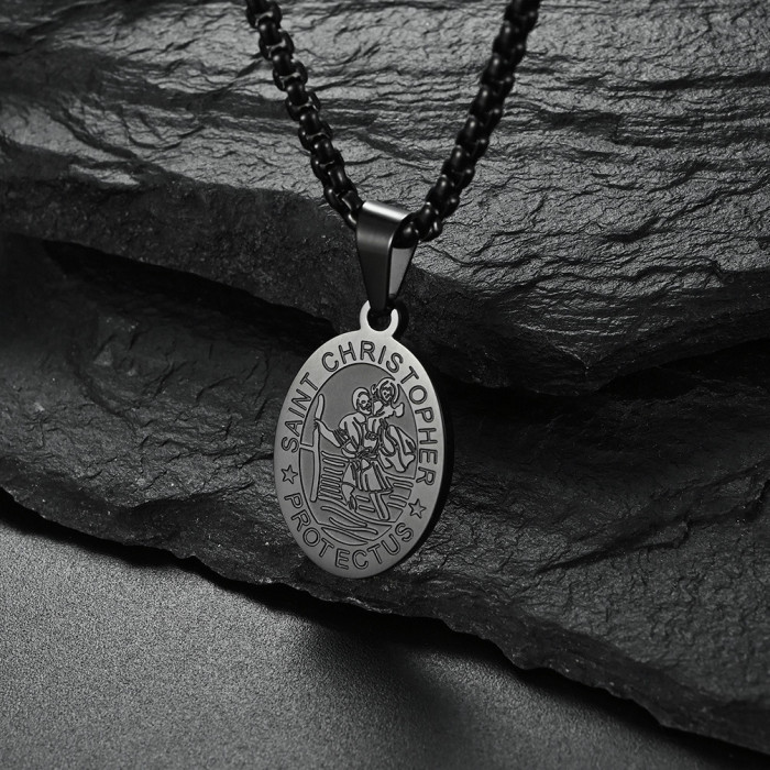 European and American cross-border Saint Christopher pendant men's niche stainless steel necklace titanium steel men's jewelry wholesale