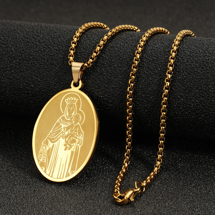 European and American cross-border personalized guardian angel necklace, Madonna portrait pendant, stainless steel necklace, personalized women's jewelry wholesale