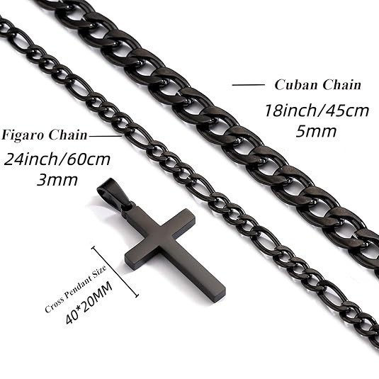 New European and American fashion hip-hop Cuban stainless steel double-layer stacked necklace with niche design and minimalist cross pendant