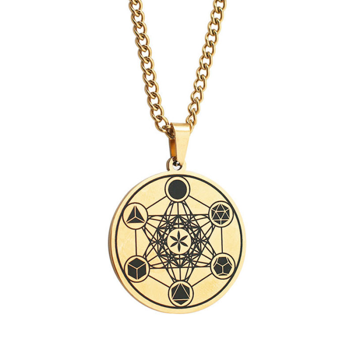 Cross-border Temu bestseller stainless steel Flower of Life Metatron Angel of Life Solomon pendant titanium steel necklace