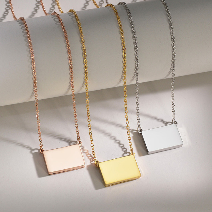 Women's necklace with ins-style niche design, creative engraving, pull-out envelope collarbone chain, stainless steel couple's choker