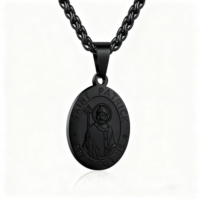 Amazon's best-selling stainless steel St. Patrick's Day medal oval pendant necklace for men, guardian amulet jewelry