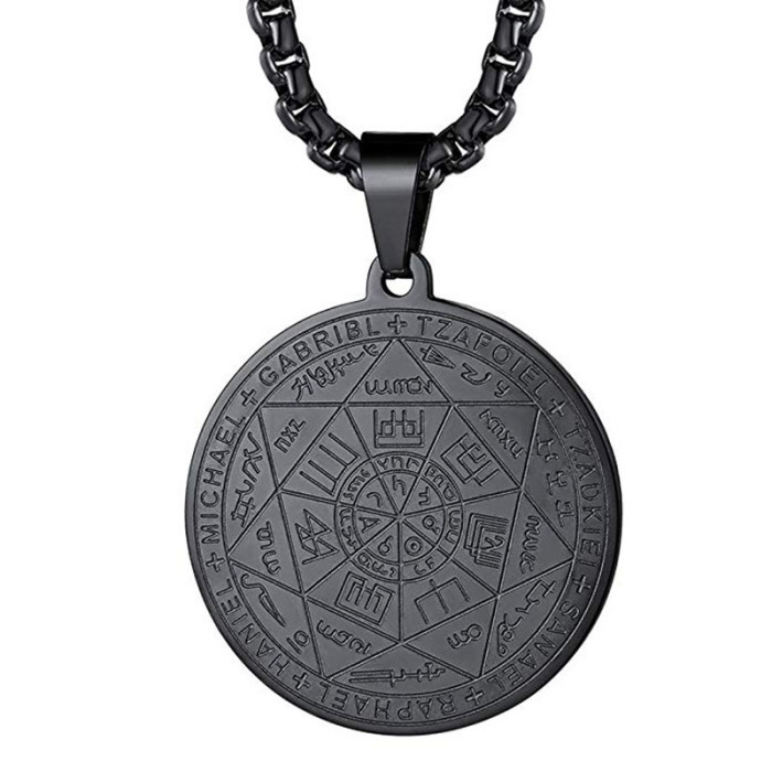 European and American religious scripture seven archangels medal sealed tag rune pendant stainless steel round pendant necklace men's accessory