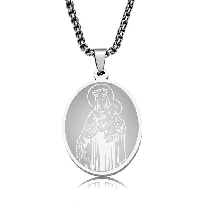 European and American cross-border personalized guardian angel necklace, Madonna portrait pendant, stainless steel necklace, personalized women's jewelry wholesale