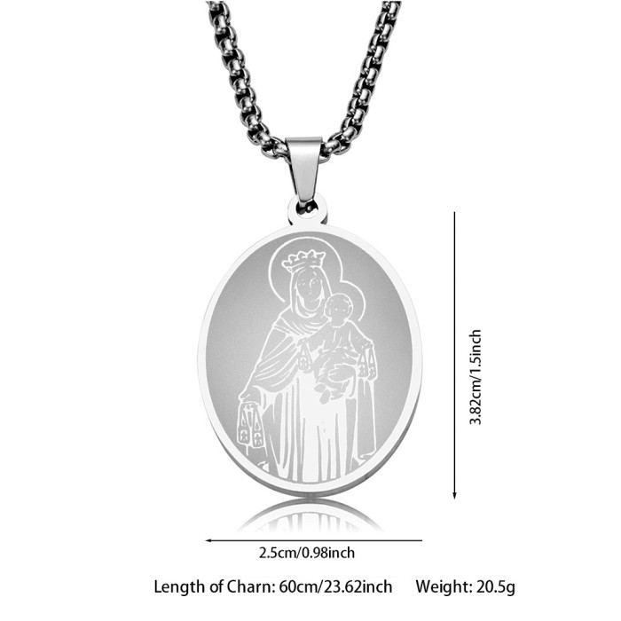 European and American cross-border personalized guardian angel necklace, Madonna portrait pendant, stainless steel necklace, personalized women's jewelry wholesale
