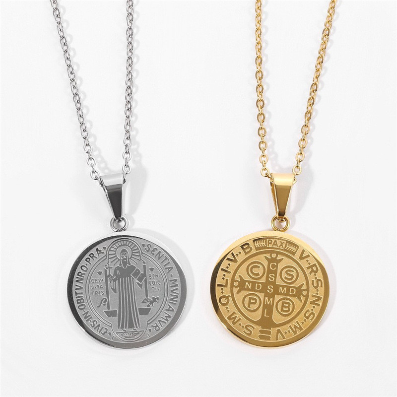 Cross-border trendy brand personalized stainless steel priest faith round pendant jewelry retro men's titanium steel necklace wholesale for women