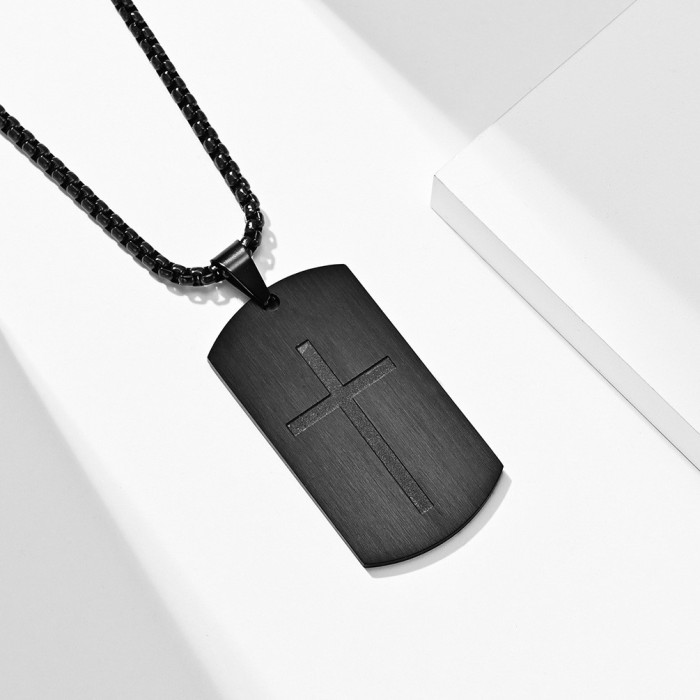 European and American cross-border stainless steel military dog tag necklace, simple cross pendant, men's hip-hop niche personalized dog tag accessory