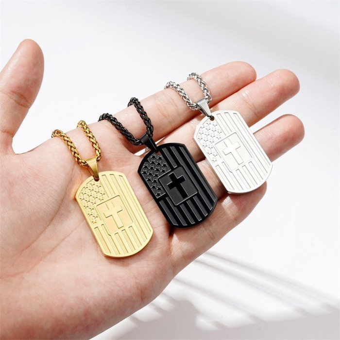 Cross-border new product: American flag cross necklace, bestseller on Amazon, European and American personalized military dog tag, stainless steel for men