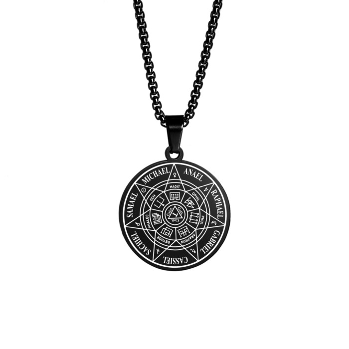 New cross-border Seven Archangels Magic Seal Tag Rune Pendant Stainless Steel Round Totem Seal Necklace for Men