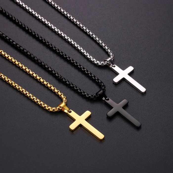 Cross-border bestseller stainless steel twisted chain snake bone chain Cuban chain double-layer cross pendant jewelry titanium steel necklace for men
