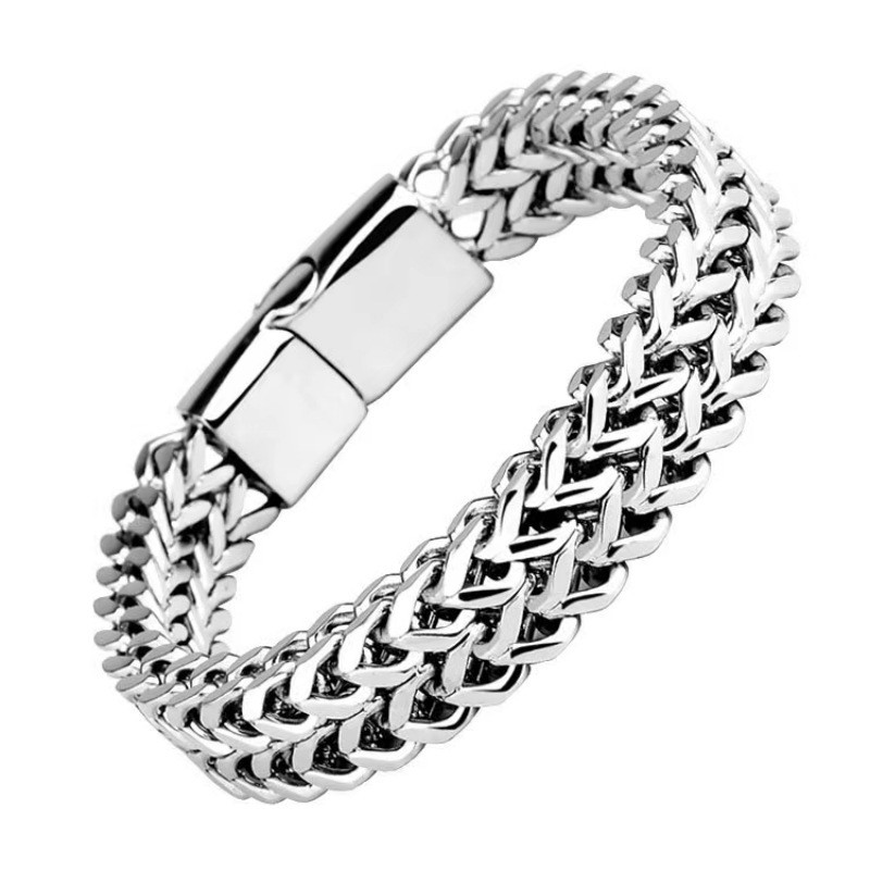 European and American cross-border hip-hop double-layer titanium steel bracelet for men, trendy stainless steel square chain punk bracelet accessory