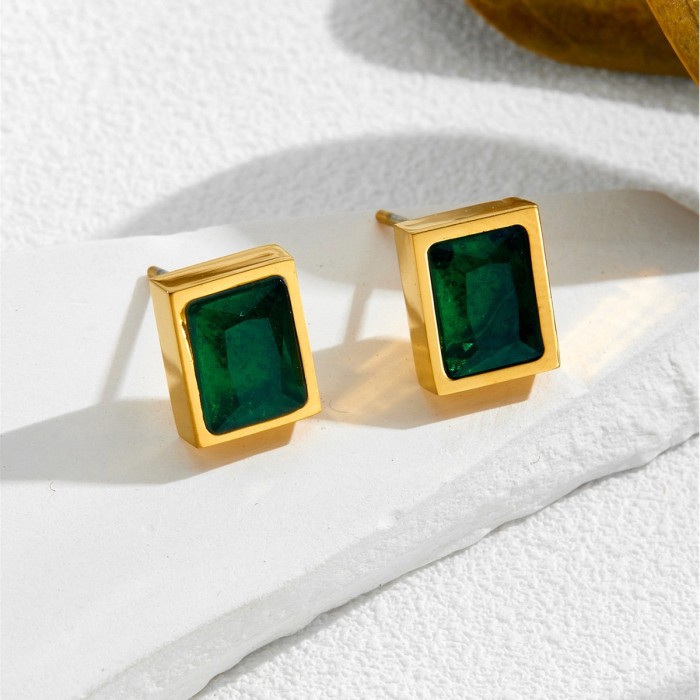 French-style Square-shaped, Delicate and Versatile Colored Zirconium Green Titanium Steel Necklace for Women, Fashion...