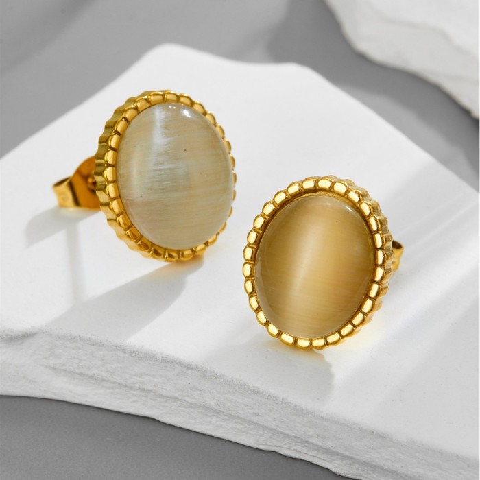 Natural Old Amber Earrings with Sterling Silver Studs for Women, Simple Style, 925 Natural Yellow Earrings, 925 Sterl...