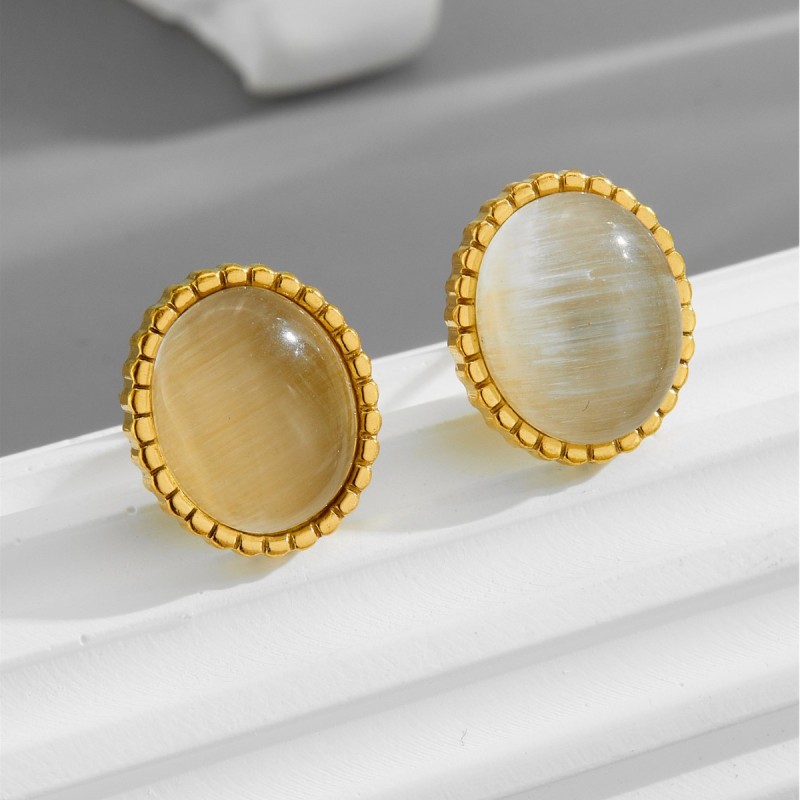 Natural Old Amber Earrings with Sterling Silver Studs for Women, European and American Simple Style, 925 Natural Yellow Earrings, 925 Sterling Silver Plated with 18K Gold