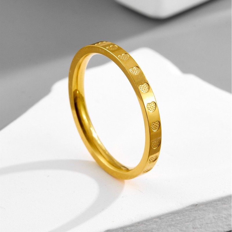 New full-circle heart ring plated with 18k gold, non-fading, index finger ring, couple's fashion simple design jewelry