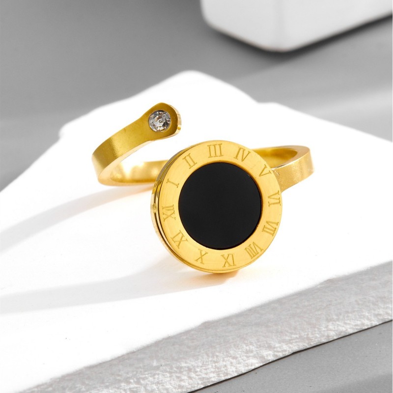 Roman numeral shell ring for women, adjustable with diamonds, tail ring, index finger ring, titanium steel jewelry, non-fading, European and American cross-border trend