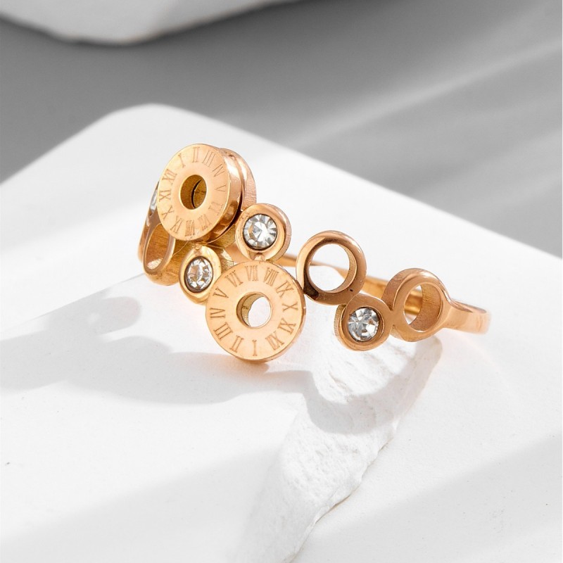New Japanese and Korean titanium steel rings for women, Roman ring with diamonds, rose gold stainless steel ring, stylish index finger trendy jewelry
