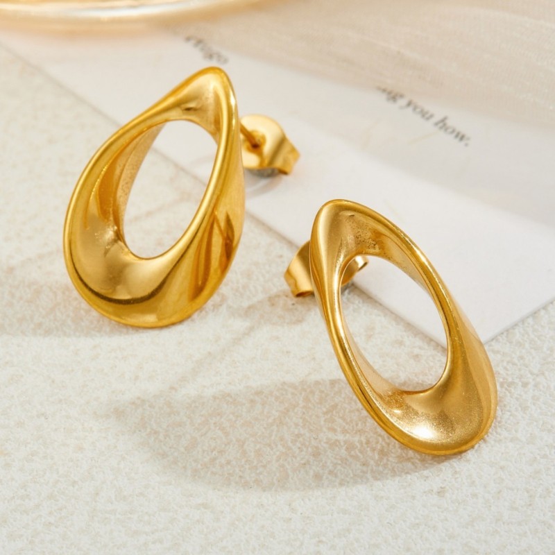 Cross-border European and American hot-selling fashion simple high-end design irregular water drop-shaped stainless steel earrings wholesale