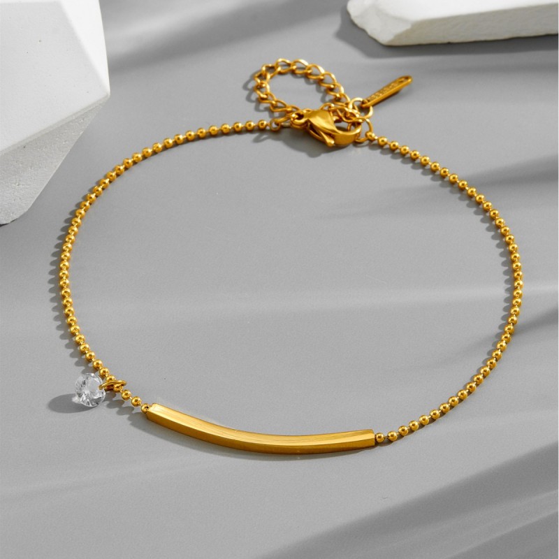 2024 New Trendy Summer Women's 18K Gold Anklet, Internet Celebrity Smile Zirconia Ins Anklet, Simple and Non-Fading