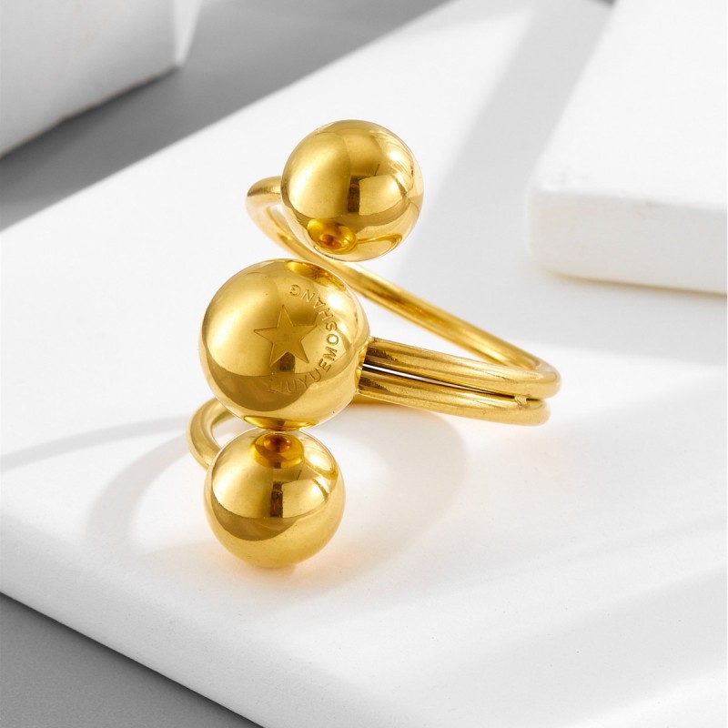 Trendy influencer-style adjustable steel ball ring with five-pointed star, lucky titanium steel cross-border ring, non-fading, wholesale