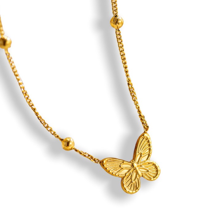 Butterfly New Vintage New Chinese Style Light Luxury Gift 18K Gold Plated Titanium Steel Trendy Jewelry