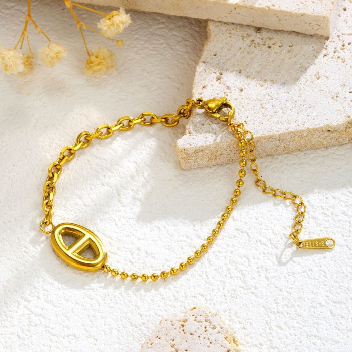 Pig Nose Double Chain Titanium Steel Necklace 18K Gold Asymmetrical Unique Design Minimalist Clavicle Chain for Women