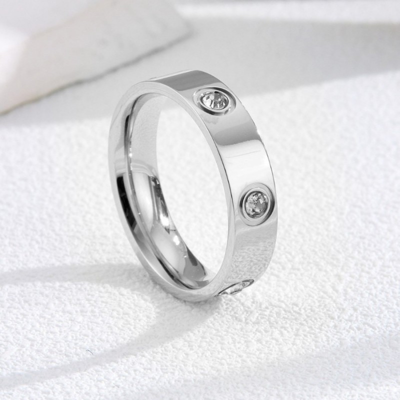Cross-border hot-selling fashion personalized six-diamond ring, titanium steel, non-fading, classic and versatile, unique niche design