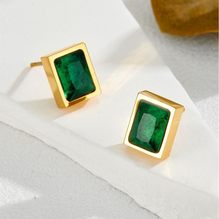 French-style Square-shaped, Delicate and Versatile Colored Zirconium Green Titanium Steel Necklace for Women, Fashion...