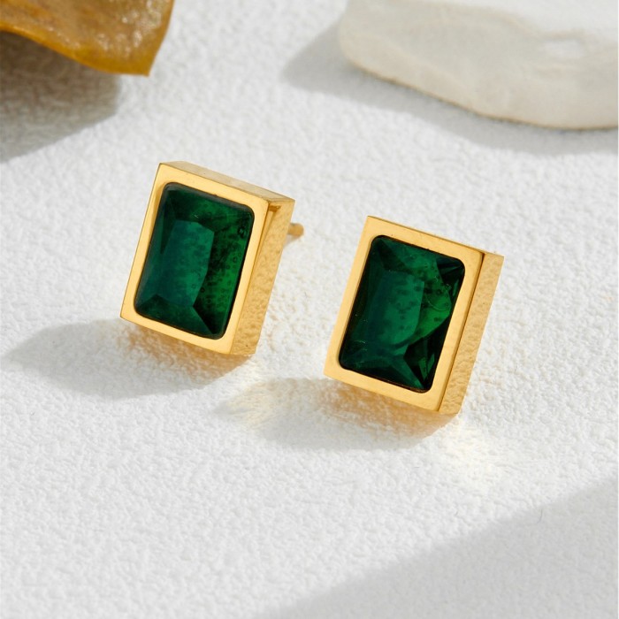 French-style Square-shaped, Delicate and Versatile Colored Zirconium Green Titanium Steel Necklace for Women, Fashion...