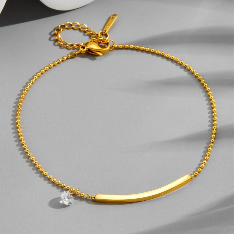 2024 New Trendy Summer Women's 18K Gold Anklet, Internet Celebrity Smile Zirconia Ins Anklet, Simple and Non-Fading